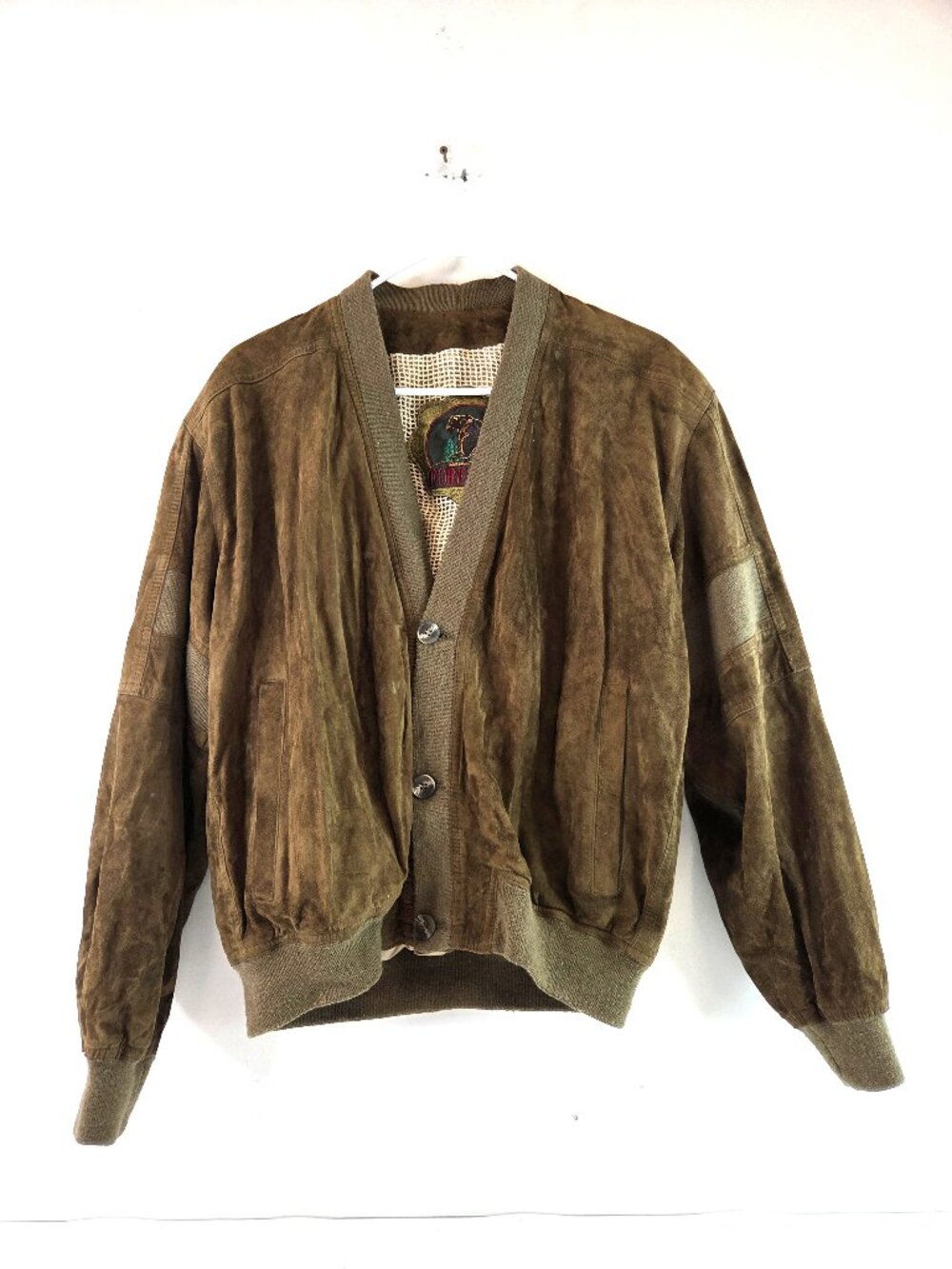 Vintage Leone Forester Soft Suede Leather Camel Bomber Jacket